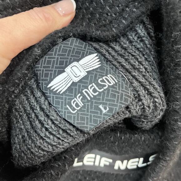 Leif Nelson Mens Pullover Sweater size Large Black Zipper Pockets Name Logo - Picture 10 of 10